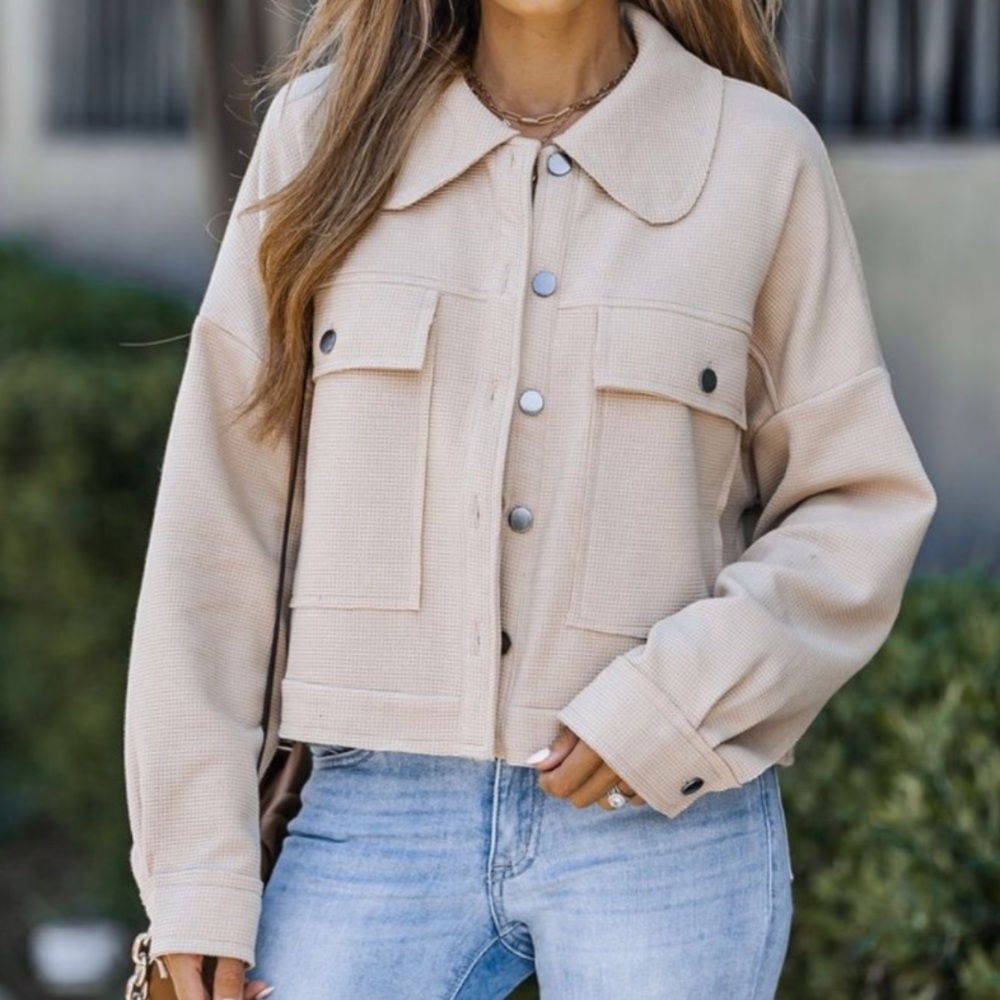 Vici Jada  beige waffle knit pocketed jacket